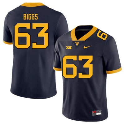 Men's West Virginia Mountaineers NCAA #63 Bryce Biggs Navy Authentic Nike Stitched College Football Jersey TJ15A61KQ